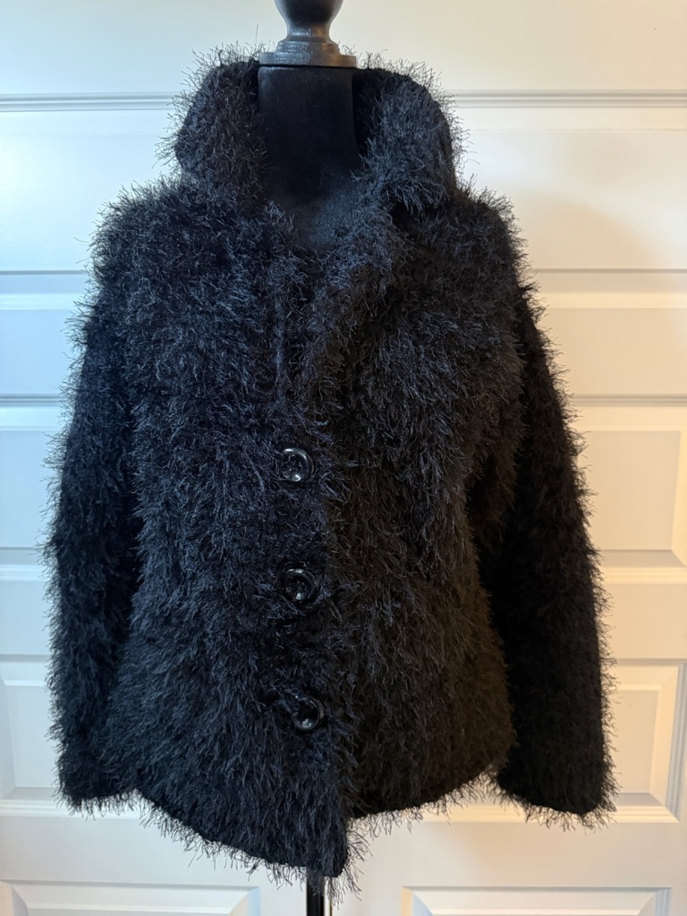 Cozy Black Teddy Jacket with Button Front
